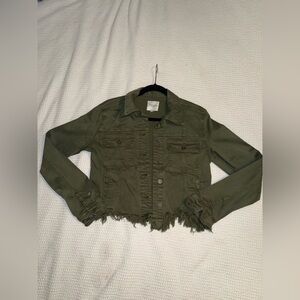 Women’s Cropped Olive Denim Jacket